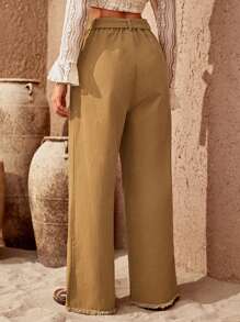Bohemela High Waist Belted Wide Leg Pants - Khaki - View 2