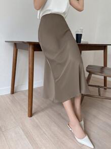 DAZY 高腰美人鱼裙摆 - 卡其色 - 查看 5