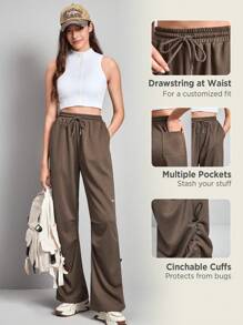 In My Nature Drawstring Waist Wide Leg Outdoor Sweatpants - Coffee Brown - View 3