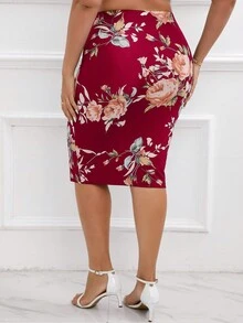 SHEIN Clasi Hơn In hoa Váy bút chì - Đỏ - Xem 2