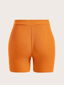 SHEIN EZwear 字母貼布騎行褲 - 橘色 - 查看 2