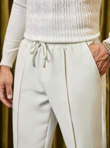 Manfinity VCAY Men Solid Blazer & Seam Detail Suit Pants - White - View 5