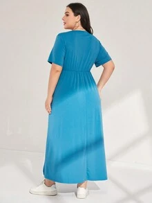 Mulvari Hơn Hai âm Viền xếp Đầm - Màu xanh lam - Xem 2