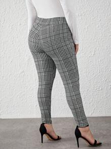 SHEIN Clasi 大碼格紋印花不對稱腰帶緊身打底褲 - 灰色 - 查看 2