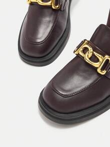 SheIn BIZ 女性時尚棕色的針織一腳襪靴帶金屬裝飾 - 棕色 - 查看 4