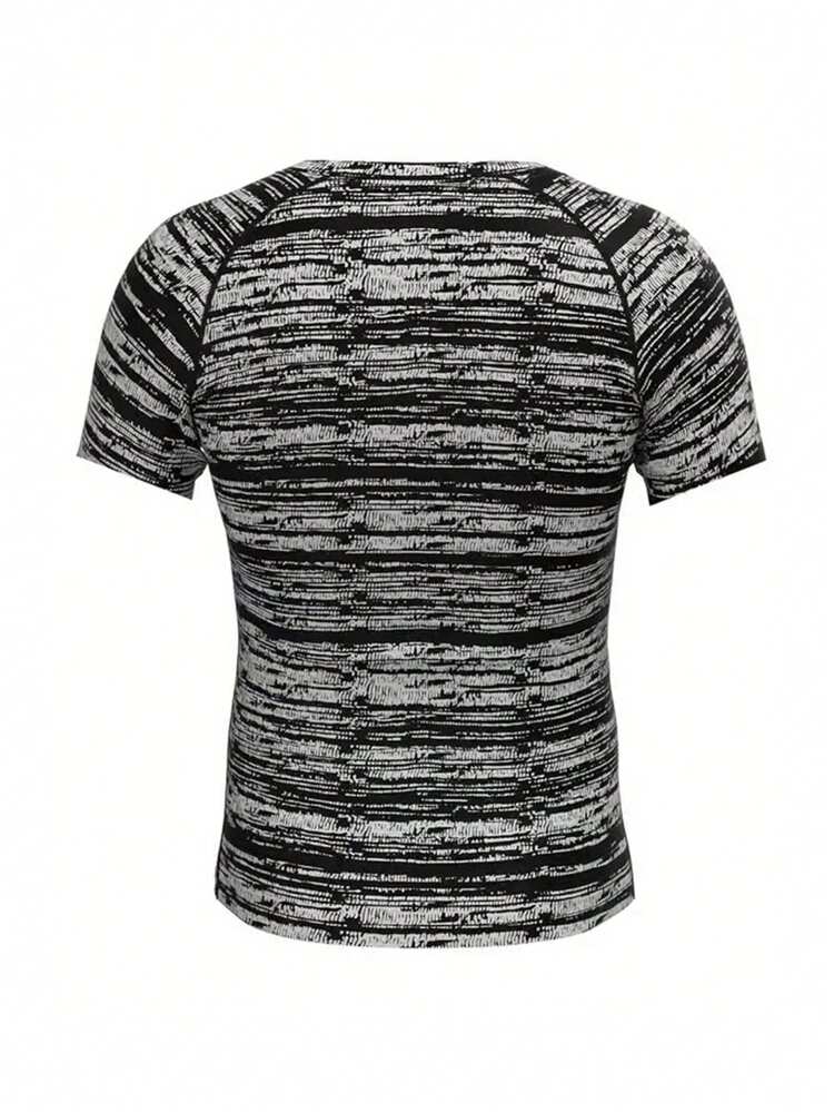 Men Space Dye Raglan Sleeve Sports Tee Workout Tops