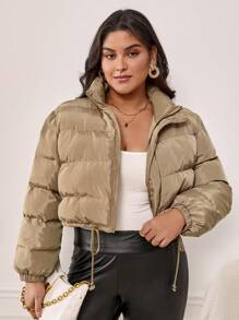 SHEIN Frenchy Áo khoác đệm viền rút dây - Cà phê nâu - Xem 3