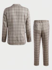 Manfinity VCAY Men Plaid Print Single Breasted Blazer & Suit Pants Set