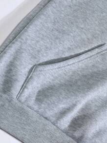 INAWLY Plus Letter Graphic Kangaroo Pocket Drawstring Thermal Hoodie, For Winter