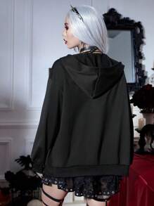 PUNK Halloween Reflective Skeleton Print Drop Shoulder Sweatshirt Pullover Fall Outfit