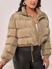 SHEIN Frenchy Áo khoác đệm viền rút dây - Cà phê nâu - Xem 7