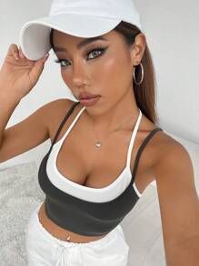 Muchica Khối màu 2 trong1 Cami ngọn - Xám - Xem 4