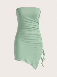 SHEIN ICON 側抽繩木耳邊洋裝 - 橄欖綠 - 查看 1