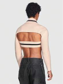 ROMWE MEN ROMWE Avant Guys Criss Cross Crop Sweater - Khaki - View 3