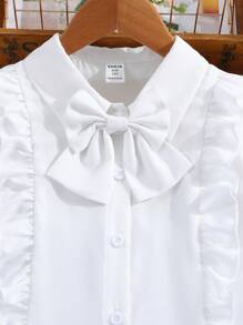 Tween Girl Ruffle Trim Bow Front Shirt,Holiday,Summer,Travel - White - View 4