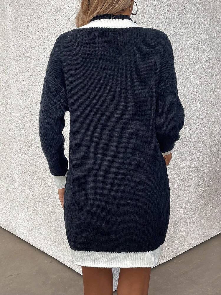 Contrast Trim Drop Shoulder Sweater Dress