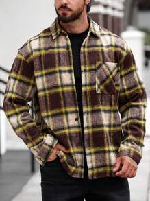 Manfinity Camisa Xadrez Masculina Oversize com Bolsos Remendados