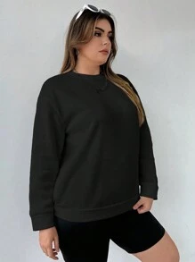 Flirla Plus Figure & Slogan Graphic Drop Shoulder Sweatshirt - Black - View 7