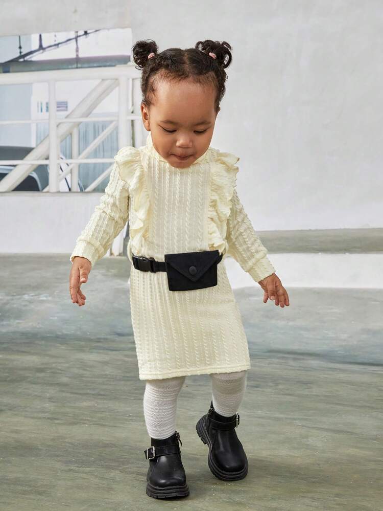 Baby Girl Ruffle Trim Turtleneck Dress & Belt Bag