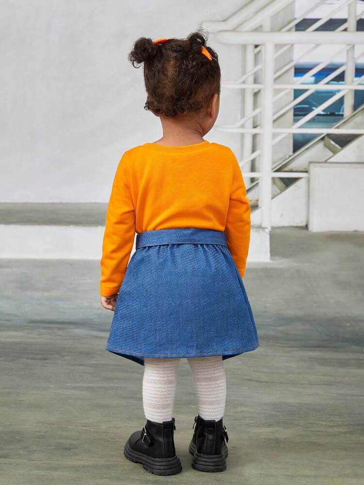 Baby Girl Letter Graphic Tee & Ripped Wrap Skirt