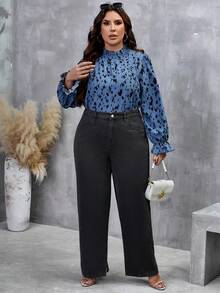 SHEIN LUNE Plus Zipper Fly Wide Leg Jeans - Black - View 5