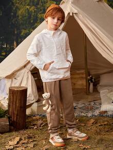 SHEIN 男大童3D熊裝飾衛褲 - 棕色 - 查看 5