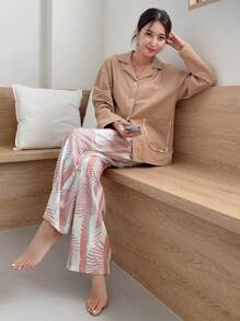 DAZY 字母刺绣撞色滚边落肩睡衣套装 秋冬 - 彩色 - 查看 6