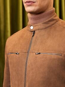 GENTILAND Nam Dây kéo Faux Suede Áo khoác - màu nâu - Xem 7