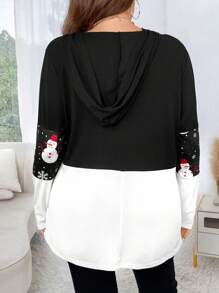 Calvaya Plus Size Christmas Snowman Print Half Zip Sweatshirt - Black and White - View 2