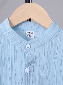 Tween Boys Letter Patched Detail Pocket Front Shirt Without Tee - Baby Blue - View 3
