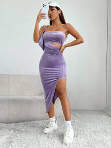 SHEIN PETITE Vestido ajustado tubo con abertura de muslo con abertura - Morado - Ver 5