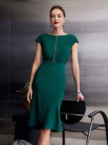 MOTF PREMIUM 罩袖魚尾洋裝 - 墨綠色 - 查看 5