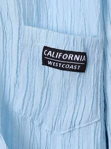 Tween Boys Letter Patched Detail Pocket Front Shirt Without Tee - Baby Blue - View 4