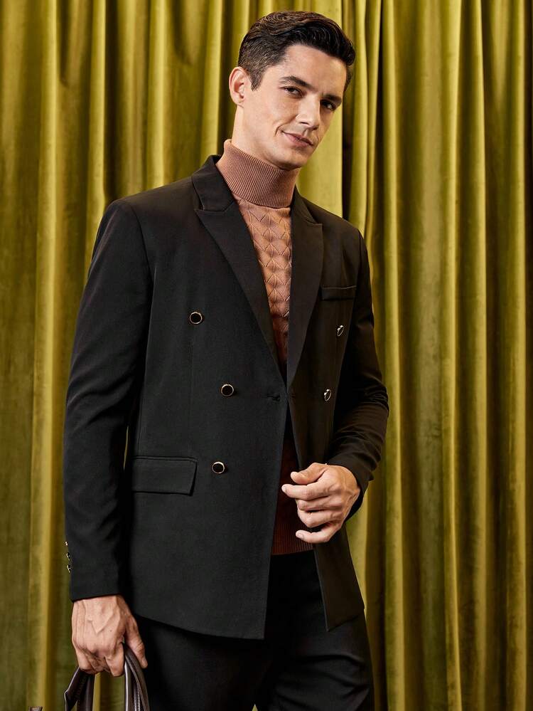 Men Double Breasted Flap Detail Blazer