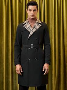 GENTILAND 宽松男式格子双排扣斜口袋风衣 - 彩色 - 查看 2