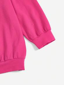 SHEIN EZwear 加大码卡通字母图案落肩拉链卫衣 - 玫紅色 - 查看 3