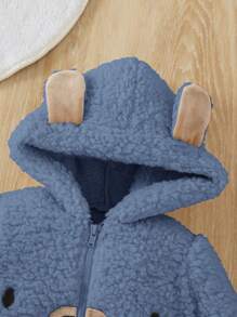 SHEIN 男婴童卡通刺繡3D耳朵設計連帽連體睡衣 - 藍色 - 查看 3