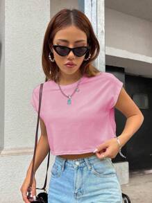 SHEIN Unity Solid Batwing Sleeve Crop Tee - Pink - View 6
