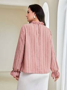 Modelyn Plus Frill Trim Flounce Sleeve Blouse - Pink - View 2