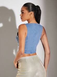 SHEIN BAE Top tank crop con lentejuelas bajo asimétrico