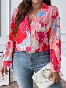 Calvaya Talla grande Camisa con estampado floral de hombros caídos - Multicolor - Ver 7