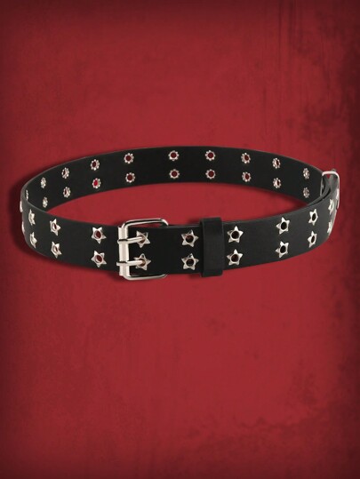 Goth 1pc Women Eyelet Decor Square Buckle Belt