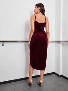 SHEIN BAE 派對不對稱 流蘇純色女士連衣裙 - 紅色 - 查看 2