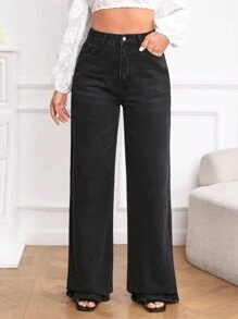 SHEIN Tall Jeans de pierna ancha - Negro - Ver 5