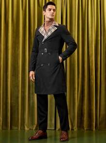 GENTILAND 宽松男式格子双排扣斜口袋风衣 - 彩色 - 查看 1