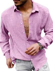 Hombres Cazadora unicolor con botones - Rosa - Ver 1