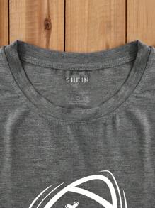 SHEIN LUNE Đồ họa Chữ cái Áo thun - Xám - Xem 5