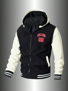 Aesthetic Post 休閒口袋 拉鍊字母 條紋男士外套 - 黑色 - 查看 1