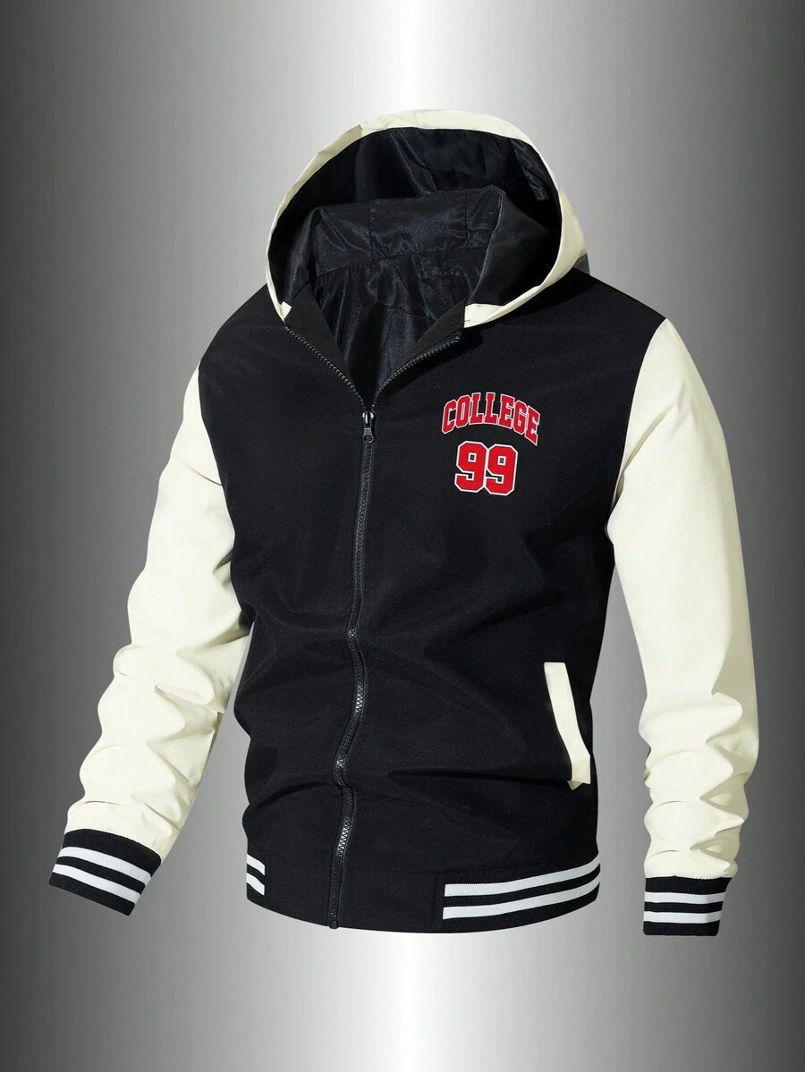 Aesthetic Post 休閒口袋 拉鍊字母 條紋男士外套 - 黑色 - 查看 1