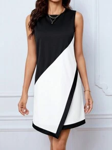 SHEIN Tall Two Tone Asymmetrical Hem Tank Dress - Black and White - View 1